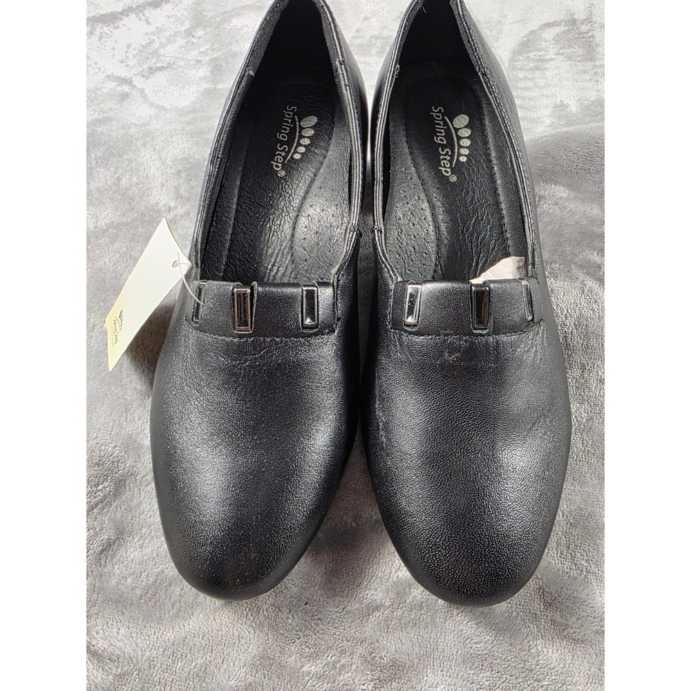 Spring Step Fawna Pumps‎ Women Size 5 Black Leather Block Heel Comfort Shoe